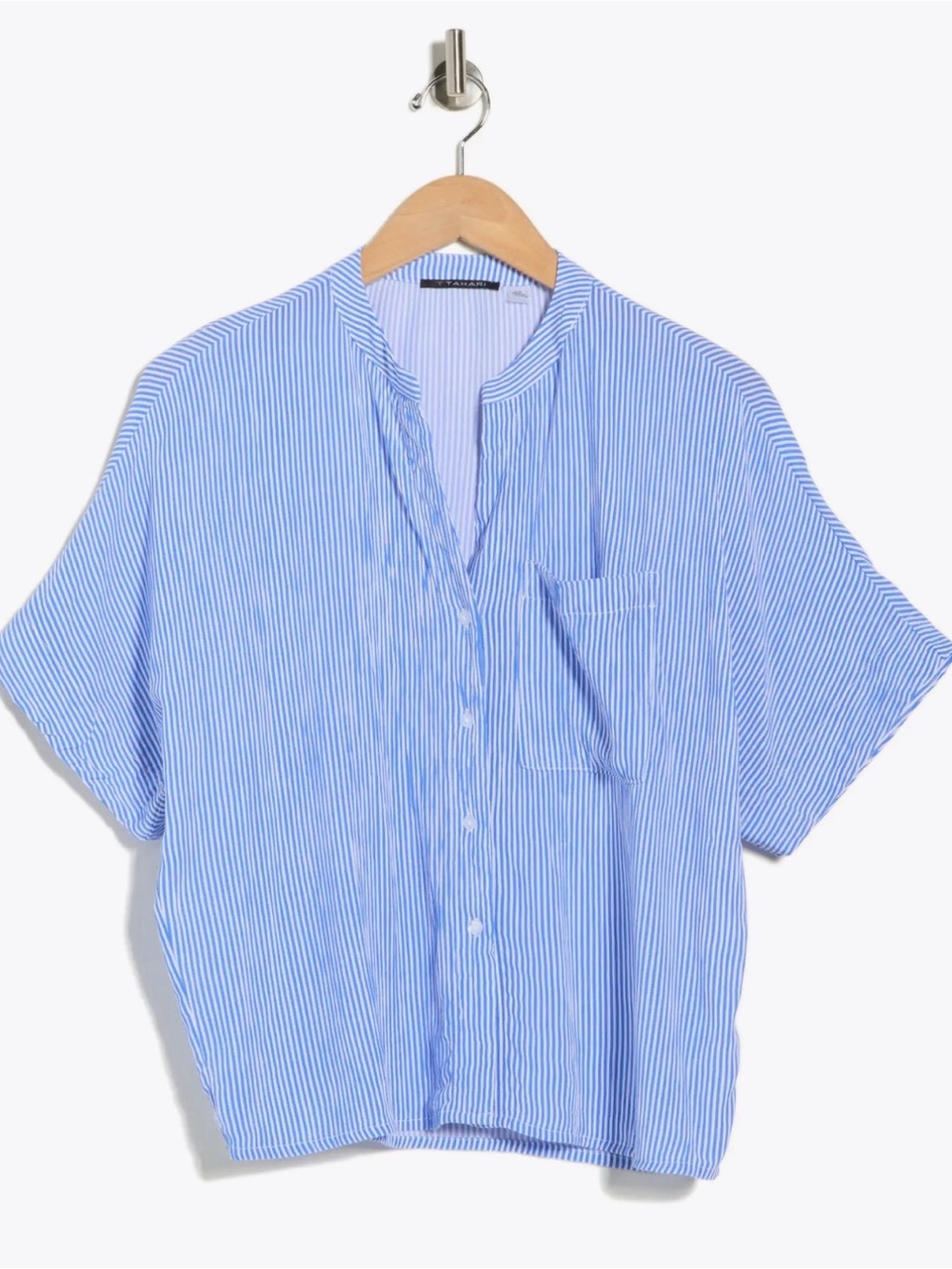 NWT Tahari Blue and White Striped Collared Button Shirt - Large